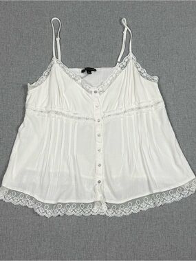 Moa Moa White Lace Babydoll Cami Top XL Y2K Coquette Cottagecore